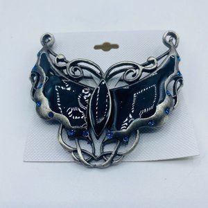 Butterfly Brooch Metal Silver Tone Enamel Dark Blue